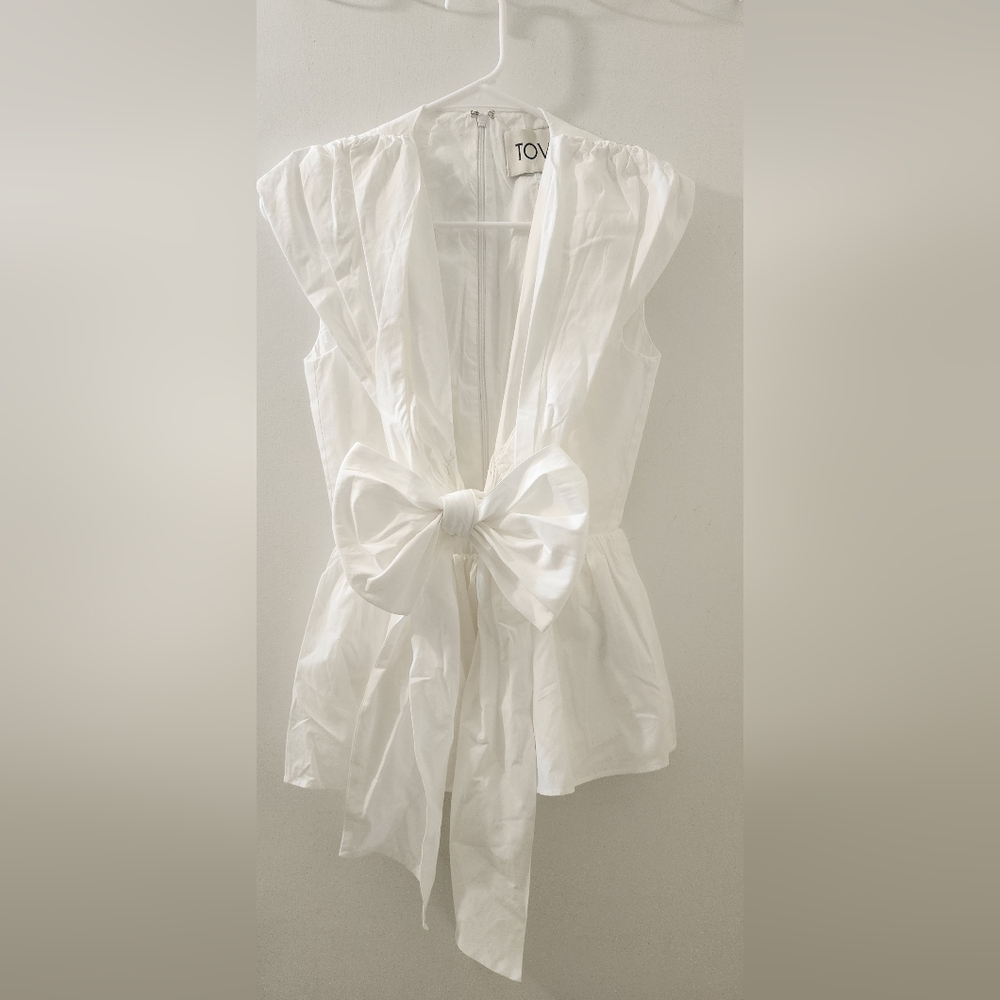Tove White Sleeveless Top with Bow Detail, Size 34, Organic Cotton.